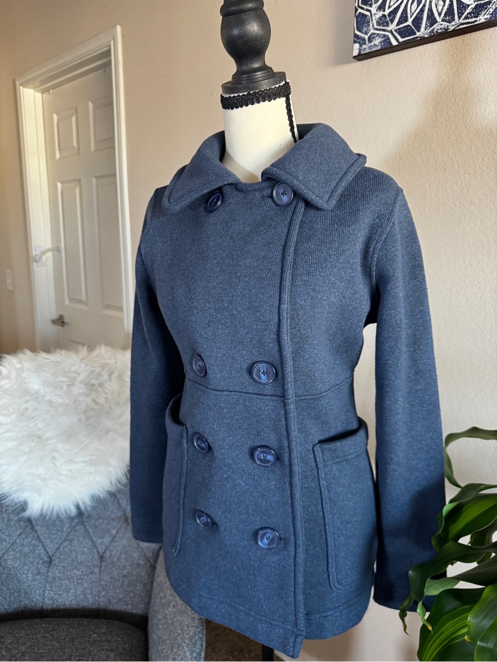 Patagonia Navy Double-Breasted Wool Pea Coat